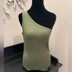 SPANX Ribbed One-Shoulder Bodysuit | Army Green | Size L | NWT